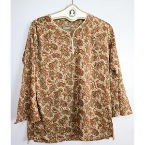 LA FILLE - WOMEN'S BEIGE & RED PAISLEY PRINT TUNIC TOP - SIZE XL